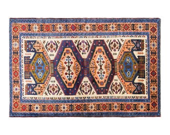 Vintage Caucasian Derbent Rug, 4.3x6.9 ft, 130x210 cm, Handwoven Wool Rug