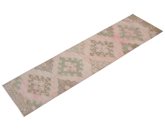Home "Decor 2'6"x 12'4" Vintage Runner Rug,Hallway Rug,Oushak Rug,Pale Muted Colors, Distressed-Low Pile Carpet,Anatolian Rug, 77 x 376 cm