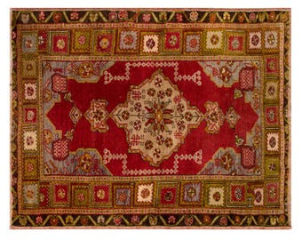 60+ Year-Old Turkish Oushak Rug – Handcrafted Wool on Wool, Naturally Dyed, Vintage Bohemian Style, Perfect for Living Room, 110x140 cm