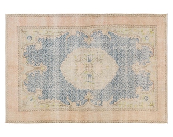 Vintage Wool on Wool Rug 5'6" x 9'0" | 168 x 275 cm, Handwoven Turkish Rug, Bohemian Style, Nomadic Design, 1960s Anatolian Rug