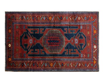 Caucasian Rug, 150x235 cm, 80+ Year Old Handmade Wool Rug, Vintage Tribal Carpet, Antique Caucasian Area Rug