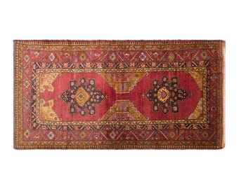 Crimson Path of Derbent, Vintage Turkish Rug, 4.9 x 10.5 ft Rug, Konya Derbent Rug