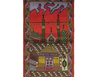 Vintage Turkish Prayer Rug, 2.6x4.4 ft, 80x135 cm, Handmade Anatolian Wool Rug