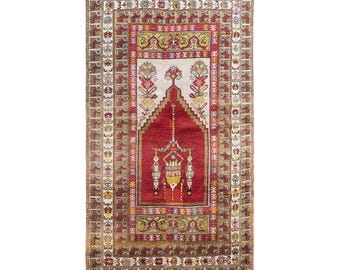 Antique Cappadocia Prayer Rug, 3.9x6.6 ft, 120x200 cm, Handwoven Turkish Wool Rug