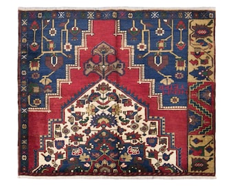 Vintage Konya Taşpınar Vageri Sample Carpet, 3.5x3.9 ft, 107x120 cm, 70 Years Old Handwoven Wool Rug