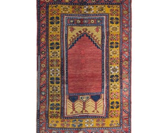 Antique Turkish Prayer Rug, 3.1x5 ft, 95x152 cm, Handwoven Wool Rug