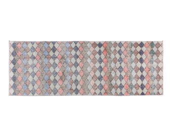 Faded Diamonds of Oushak, Vintage Turkish Runner Rug, 2.6 x 8.7 ft Rug, Handwoven Wool Carpet