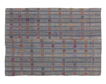 Embroidery Light Rug,Goat Hair Rug,Striped Kilim Rug 8 x 9'2 feet,Stripe Kilim Rug,245x280cm,Cicim Rug, Turkish Light Rug