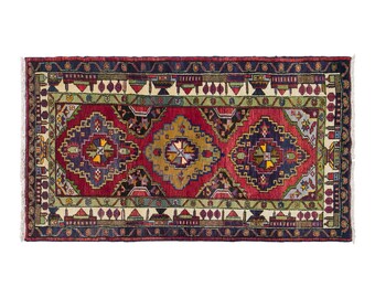 Vintage Konya Rug, 3.3x6.2 ft, 100x190 cm, Handwoven Turkish Wool Rug