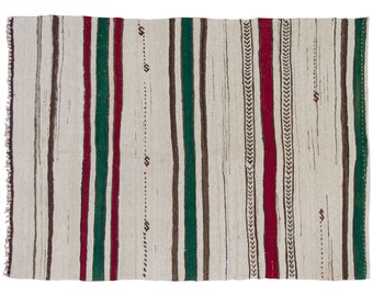 Striped Design Turkish Kilim Rug, Minimalist Modern Kilim Rug, Pale colors Striped Kilim Rug, Vintage Kilim Rug, 4'5x5'11 feet,135x180cm