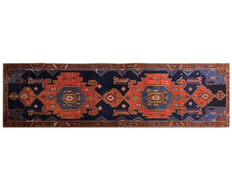 60+ Years Old Vintage Turkish Oushak Rug Runner 113x400 cm (3'8"x13'1") – Handmade Narrow Hallway Runner, Antique Long Floor Carpet