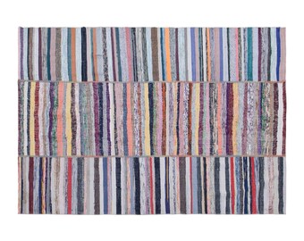 Vintage Turkish Striped Kilim Rug, 6.2x9 ft, 190x275 cm, Handwoven Area Rug