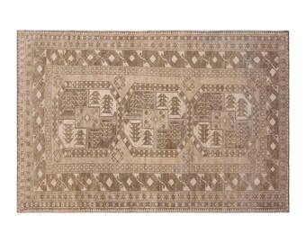 Vintage Turkish Wool Rug, Handwoven Anatolian Carpet, 110 x 172 cm 3.7 x 5.8 ft, 60 Years Old Neutral Tribal Rug, Handmade Boho Rug