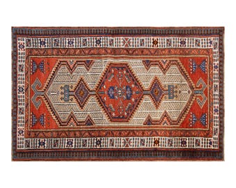Vintage Turkish Wool Rug, Handwoven Anatolian Carpet, 95 x 165 cm 3.1 x 5.5 ft, 60 Years Old Traditional Rug
