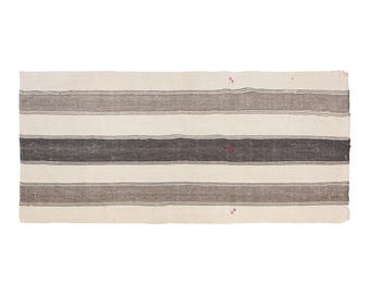Striped Turkish Kilim Rug, Elegant Handwoven Kilim, Minimalist Pale Tones, 4'9 x 11'3 ft Rug, 146x345cm Long Kilim, Modern Anatolian Runner