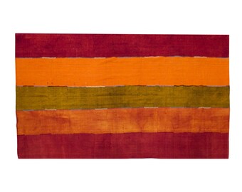Striped Turkish Kilim Rug 9'11 x 11'8 ft | Handwoven 1960s Wool Cotton Flatweaves | Boho Modern Minimalist Rug | Large Vintage Kilim