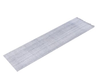 Striped Turkish Kilim Runner Rug – 102 x 350 cm Handwoven Cotton Flatweave, 3'4" x 11'6" Minimalist Vintage Hallway Rug, Neutral Boho Decor