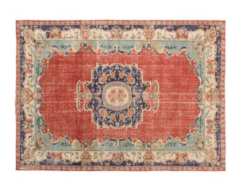 Large Rug, Area Rug, Turkish Rug, Vintage Rug, 6'3 x 9'7 ft, Antique Rug, Oriental Rug, Handmade Rug, Decorative Rug, Oushak Rug, Old Rug