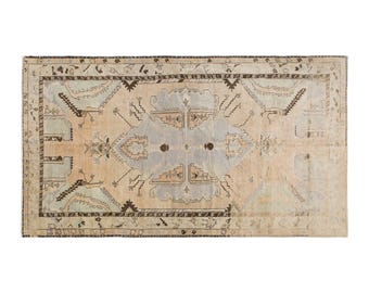 Vintage Turkish Wool Rug 6x10 ft – Handwoven Bohemian Area Carpet – 60+ Years Old – Nomadic Tribal Design – Pastel Oushak Style