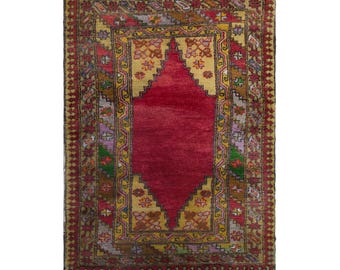 Vintage Turkish Prayer Rug, 3.3x4.6 ft, 100x140 cm, Handmade Anatolian Wool Rug