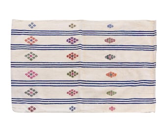 Small Striped Turkish Kilim Rug 77x117 cm – Handwoven Wool Area Rug, 2'6 x 3'10 ft Boho Minimalist Floor Decor, Vintage Anatolian Accent Rug