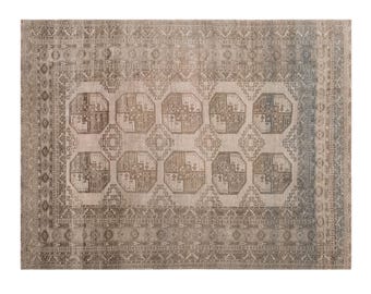 Hand-Spun Wool Oushak Rug – 222x277 cm / 7'3" x 9'1" – Vintage Turkish Bohemian & Caucasian Motifs, 60+ Yr Old