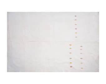 Vintage Turkish Kilim Rug 218x374 cm (7'2" x 12'3") – Handwoven Wool Rug with Muted Stripes, Boho Minimalist Design, Anatolian Craftsmanship