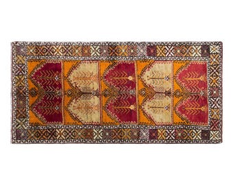 Vintage Turkish Konya High Pile Rug, 4.9x12.3 ft, 150x375 cm, Handwoven Wool Rug