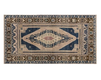 Antique Oushak Rug 108 x 213 cm | 60+ Years Old Vintage Turkish Rug | Handmade Muted Area Rug