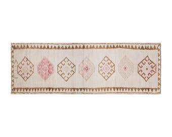 Antique Oushak Runner Rug 2'10" x 13'2" | 86 x 402 cm, Long Vintage Hallway Rug, Handwoven Wool, Muted Colors, 1960s Turkish Rug