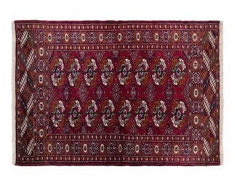 Vintage Turkmen Rug, 2.6x3.8 ft, 78x115 cm, 70 Years Old Handwoven Wool Rug