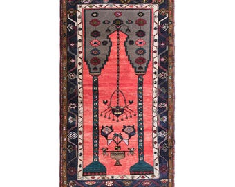 Vintage Turkish Prayer Rug, 3.6x5.6 ft, 110x170 cm, Handmade Anatolian Wool Rug