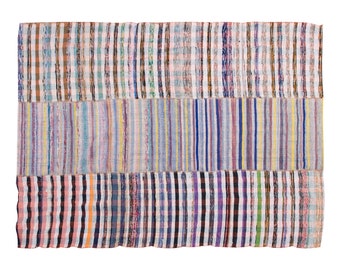 Stripe Kilim Rug, 200x272cm , Cotton&Wool Turkish Kilim Rug, Minimalist Kilim Rug, Striped Turkish Rug, Striped Kilim Rug 6'7 x 8'11 feet