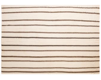 Minimalist Vintage Turkish Kilim Rug – Large Handwoven Flatweave, 317 x 485 cm (10'5" x 15'11") – 60+ Years Old Striped Neutral Modern Rug
