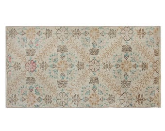 Small Rug, 2 x 3'9 feet / 60 x 115 cm,Vintage Rug, Turkish Rug,Abstract design rug,Trend Rug,Muted Colors Rug,Shabby Rug, FREE SHIPPING