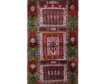 Vintage Turkish Prayer Rug, 2.7x5 ft, 82x153 cm, Handmade Anatolian Wool Rug