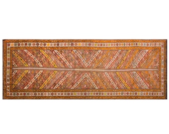 Handwoven Vintage Turkish Oushak Runner 140x390 cm | Distressed Long Narrow Hallway Runner, 4.5x12.8 ft, Washed & Ready