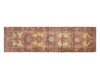100-Year-Old Antique Oushak Runner Rug, 3'7" x 16'3", Vintage Turkish Wool Rug, Handmade Hallway Runner, Muted Colors, Boho Decor Rug