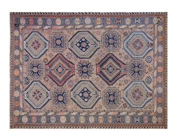 100+ Year Old Caucasian Soumak Rug | Handwoven Turkish Kilim 225 x 315 cm | 7.4 x 10.4 ft Decorative Flatweave