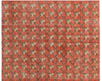 Vintage Turkish Wool Rug 6'9" x 10'2" (193 x 224 cm) – 60+ Years Handwoven Nomadic Boho Rug, Wool on Wool, Muted Colors, Anatolian Carpet