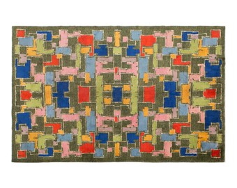 Modern Turkish Area Rug, 6.7x9.8 ft, 205x300 cm, Handmade Abstract Geometric Wool Rug