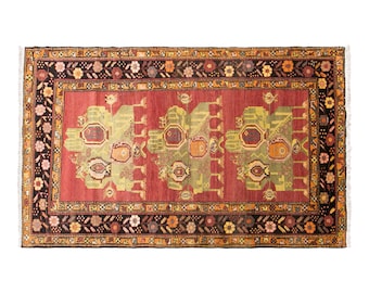 Vintage Caucasian Azerbaijan Rug, 4.4x8 ft, 135x245 cm, Handwoven Wool Rug