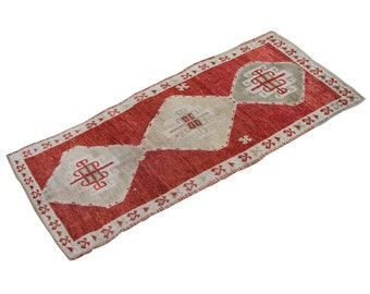 4'4" x 10'4" Vintage" Oushak Rug,Vintage Decorative Turkish Rug,Faded Muted Colors,Low Pile Carpet,Handwoven Kitchen Rug, 132 x 315 cm