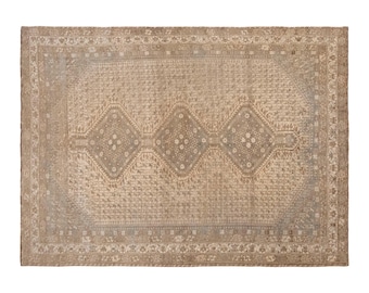 Vintage Turkish Wool Rug, Handwoven Anatolian Carpet, 208 x 280 cm 7 x 9.2 ft, 60 Years Old Oversized Neutral Rug, Low Pile Rug