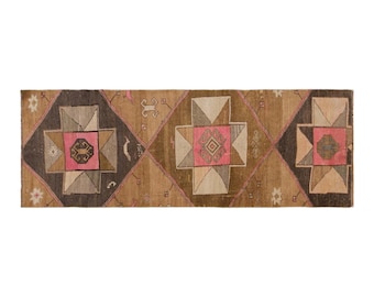 Antique Oushak Runner Rug 2'5" x 7'3" | 73 x 220 cm, Vintage Turkish Wool Rug, Handwoven Hallway Runner, 1960s Muted Colors