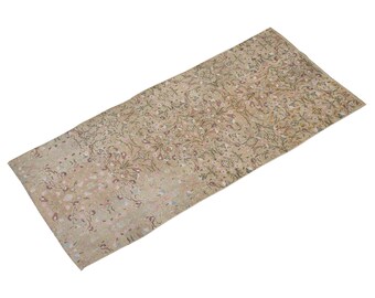 Vintage "Runner 4’9” x 10’11” Distressed Runner Handwoven Geometric Floral Ushak Wool Runner, Size: 145 x 334cm - FREE SHIPPING