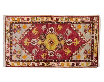 Small Rug, 2'7 x 4'8 feet / 78 x 142 cm,Vintage Rug, Turkish Rug,Oushak rug,Small oushak Rug,Area Rug,Shabby Rug, Small Area Rug