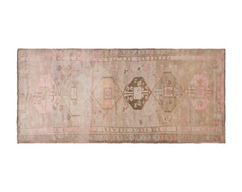 Antique Turkish Oushak Runner Rug – 4'6" x 11'6" Handmade Wool Hallway Runner – Vintage Muted Colors Floor Rug – Bohemian Home Decor
