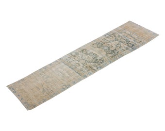 Hallway Runner Rug 3'7" x 15'7" Vintage Oushak Runner Rug, Size: 109 x 475 cm,Pale Muted colors rug,Distressed Rug,Area Rug,Kitchen Rug