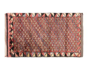 Vintage Konya Derbent Cat Print Rug, 3.6x6.1 ft, 110x185 cm, Handwoven Turkish Wool Rug